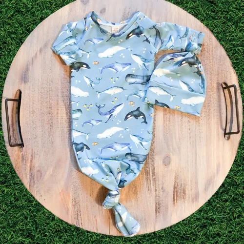 Tiny Toes Baby Co Knotted Gown-Under the Sea