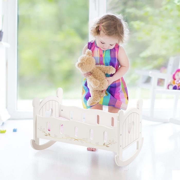 ROBOTIME Wooden Doll Cradle Rocking Baby Doll Crib Reversible Doll Bed For Dolls Girl,Fits Dolls Up To 18 Inches - Image 8