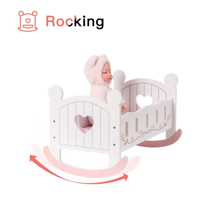 ROBOTIME Wooden Doll Cradle Rocking Baby Doll Crib Reversible Doll Bed For Dolls Girl,Fits Dolls Up To 18 Inches - Image 4