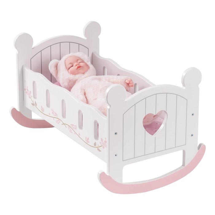 ROBOTIME Wooden Doll Cradle Rocking Baby Doll Crib Reversible Doll Bed For Dolls Girl,Fits Dolls Up To 18 Inches - Image 6