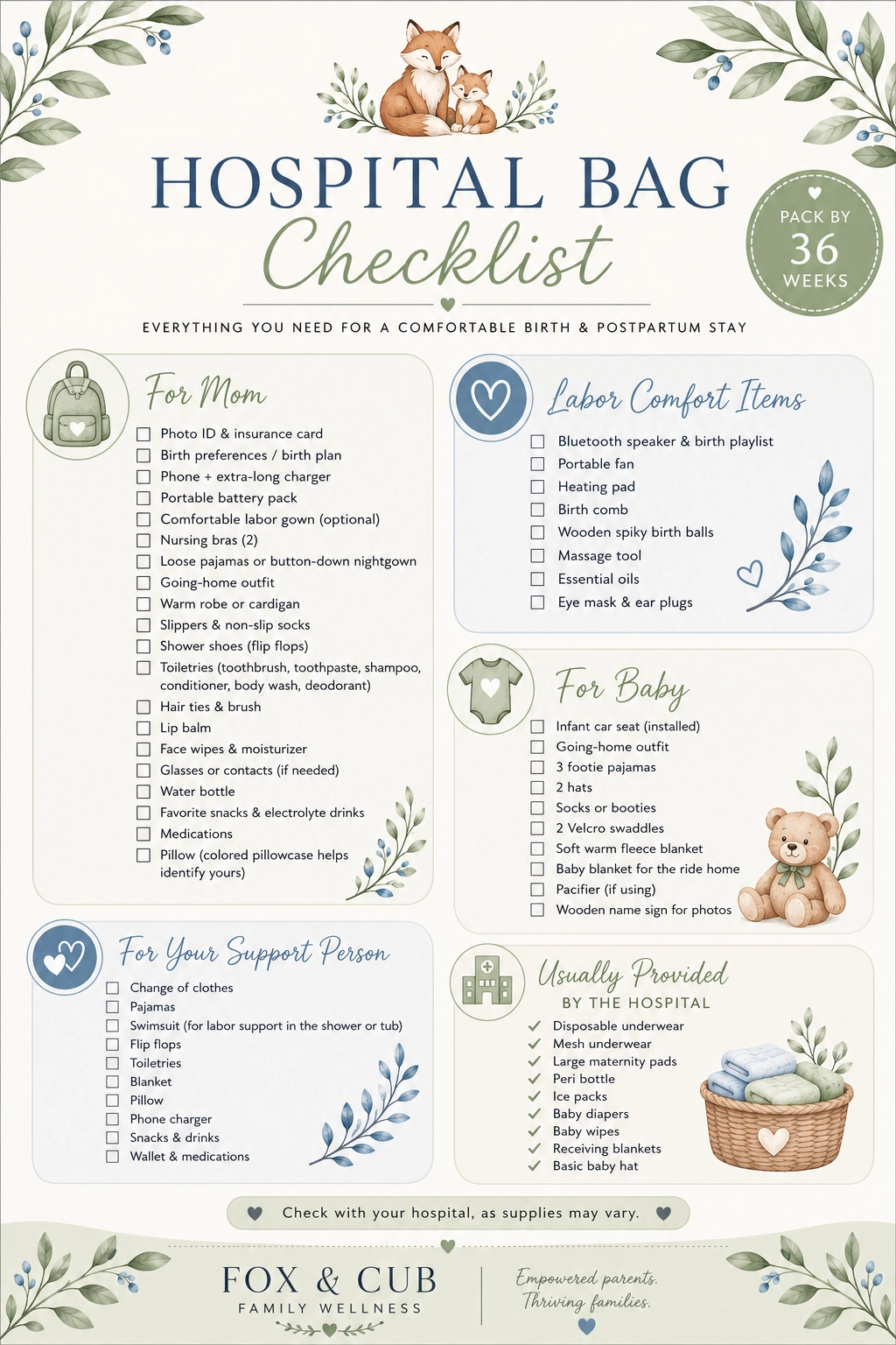 Hospital bag checklist